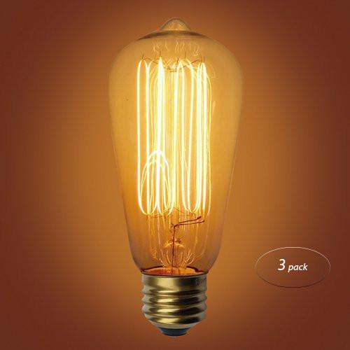 3-Pack Squirrel Cage Type Vintage Edison Bulb, E26 Medium Base, 40 Watt