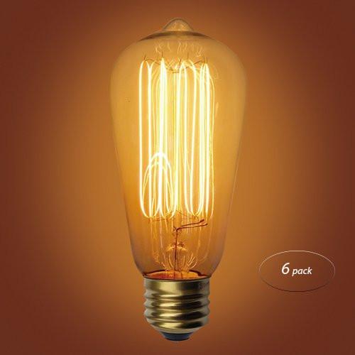 Squirrel Cage Type Vintage 6-Pack Edison Bulb, E26 Medium Base, 40 Watt